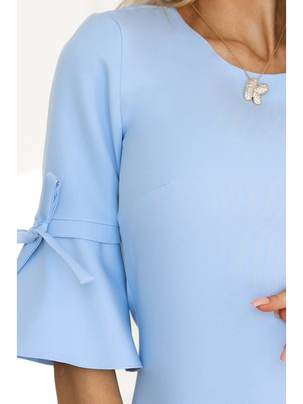 numoco Rochie trapez pentru femei de culoare albastru deschis cu legături la mâneci Numoco