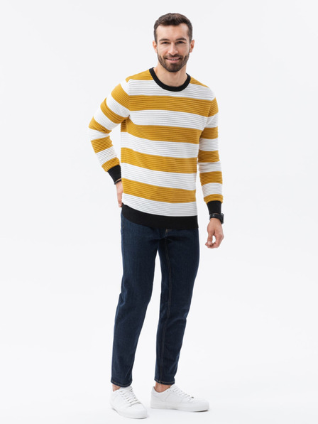 Ombre Clothing Pulover cu dungi albe și muștar pentru bărbați de la Ombre Clothing E189