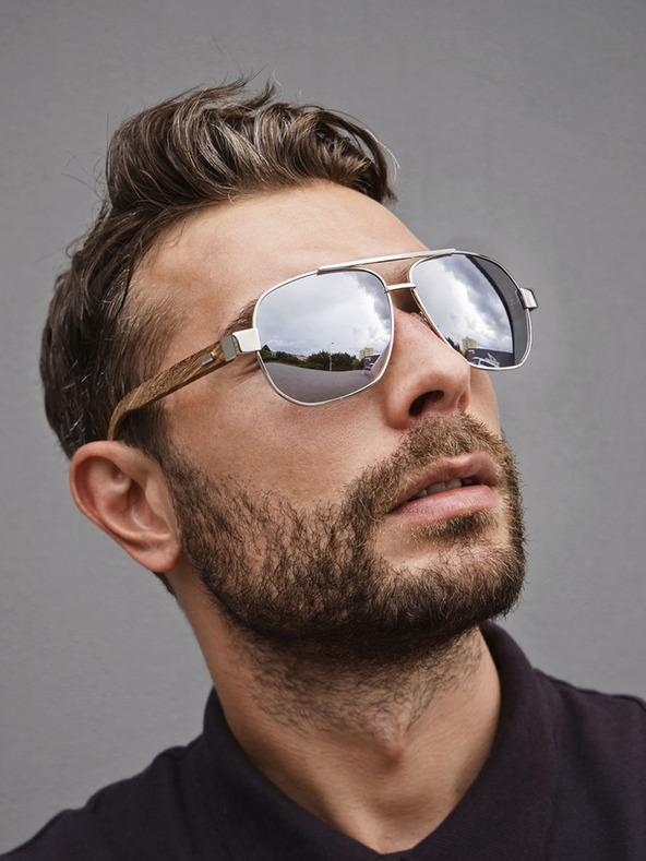 VEYREY Ochelari de soare din lemn VeyRey Pilot Pent Silver Ochelari