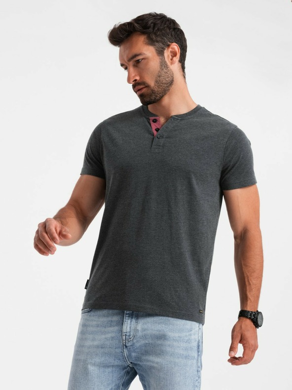 Ombre Clothing Tricou henley negru pentru bărbați Ombre Clothing