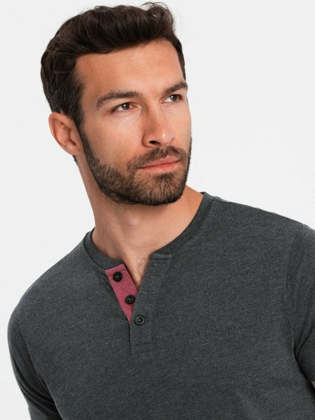 Ombre Clothing Tricou henley negru pentru bărbați Ombre Clothing