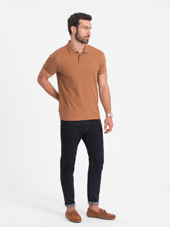 Ombre Clothing Tricou polo basic maroniu pentru bărbați Ombre Clothing
