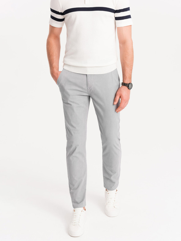 Ombre Clothing Pantaloni chino de bărbați gri deschis cu curea decorativă Ombre Clothing