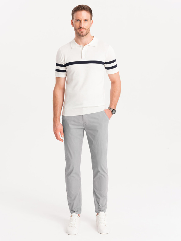 Ombre Clothing Pantaloni chino de bărbați gri deschis cu curea decorativă Ombre Clothing