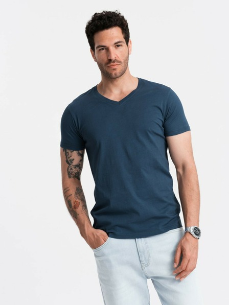 Ombre Clothing Tricou albastru cu gât rotund din bumbac pentru bărbați Ombre Clothing