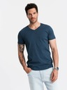 Ombre Clothing Tricou albastru cu gât rotund din bumbac pentru bărbați Ombre Clothing