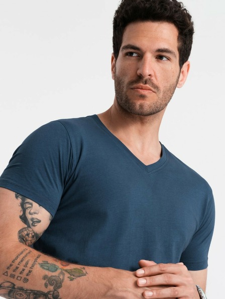 Ombre Clothing Tricou albastru cu gât rotund din bumbac pentru bărbați Ombre Clothing