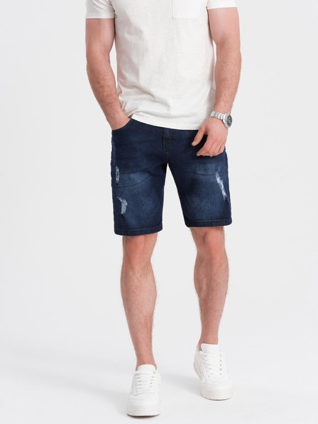 Ombre Clothing Pantaloni scurți din denim albastru închis pentru bărbați cu găuri Îmbrăcăminte Ombre