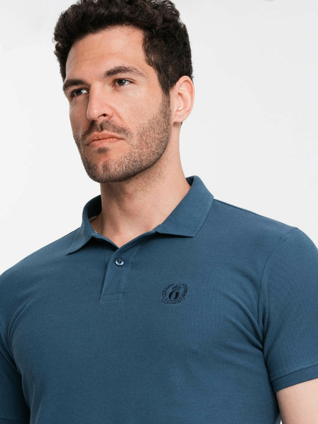 Ombre Clothing Tricou polo basic albastru pentru bărbați Ombre Clothing