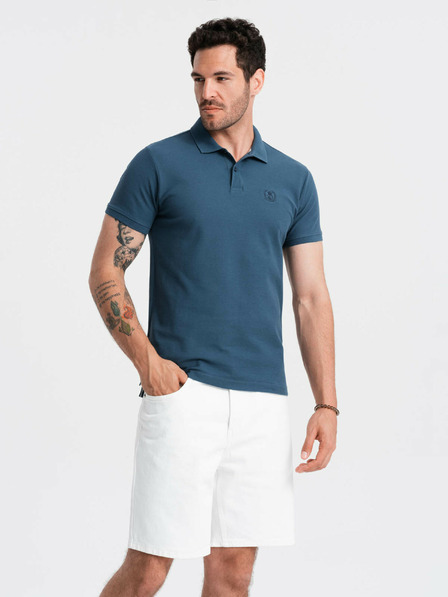 Ombre Clothing Tricou polo basic albastru pentru bărbați Ombre Clothing