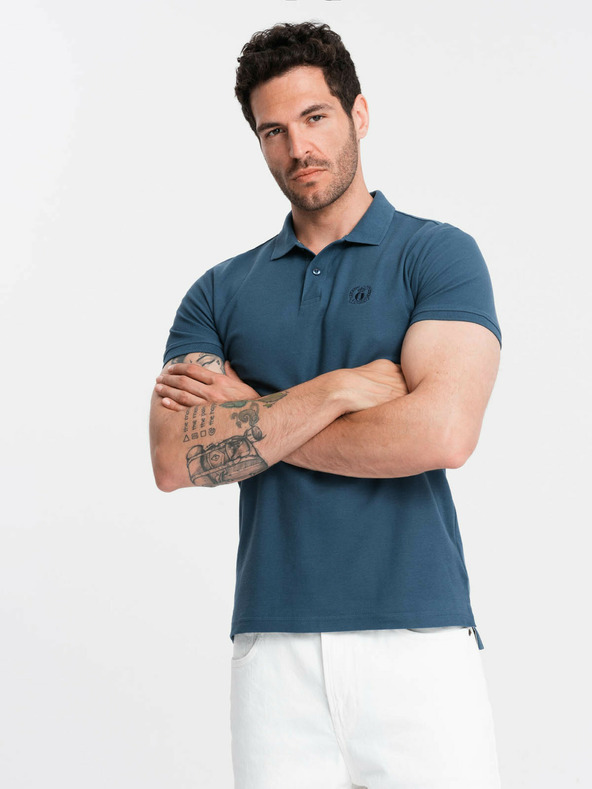Ombre Clothing Tricou polo basic albastru pentru bărbați Ombre Clothing