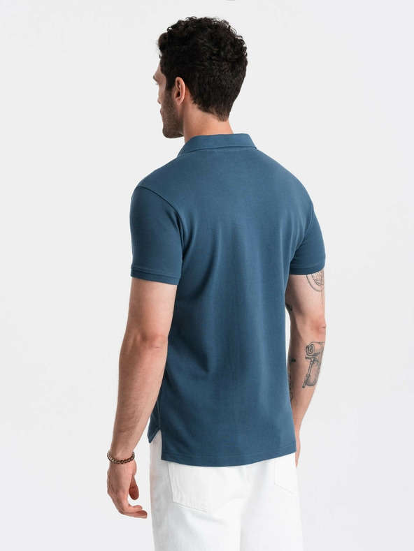 Ombre Clothing Tricou polo basic albastru pentru bărbați Ombre Clothing