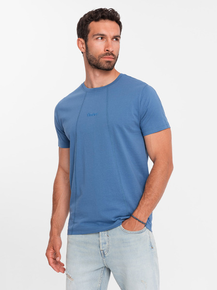 Ombre Clothing Tricou albastru pentru bărbați cu broderie delicată Ombre Clothing