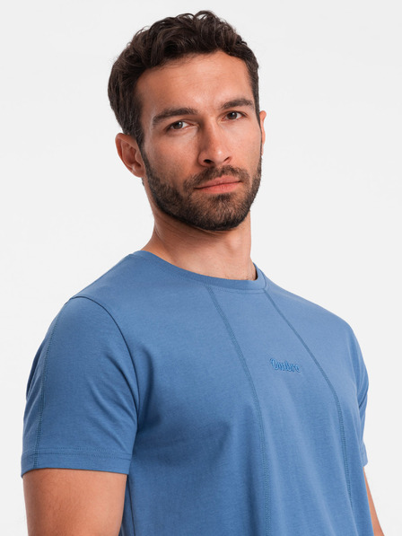 Ombre Clothing Tricou albastru pentru bărbați cu broderie delicată Ombre Clothing