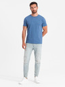 Ombre Clothing Tricou albastru pentru bărbați cu broderie delicată Ombre Clothing