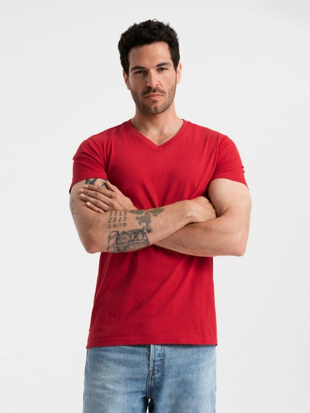 Ombre Clothing Tricou roșu pentru bărbați din bumbac cu gât rotund Ombre Clothing