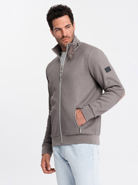 Ombre Clothing Jachetă bărbătească gri cu guler înalt cu interior din fleece Ombre Clothing