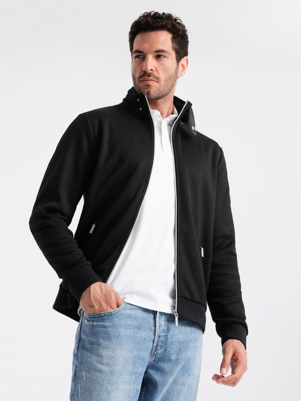 Ombre Clothing Jachetă neagră pentru bărbați cu guler înalt și interior din fleece Ombre Clothing