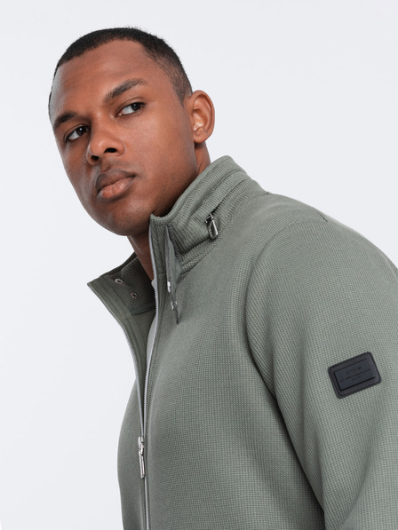 Ombre Clothing Jachetă kaki pentru bărbați cu guler înalt și interior din fleece Ombre Clothing
