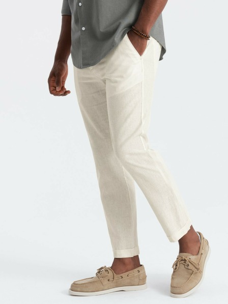 Ombre Clothing Pantaloni chino crem pentru bărbați cu amestec de in Ombre Clothing