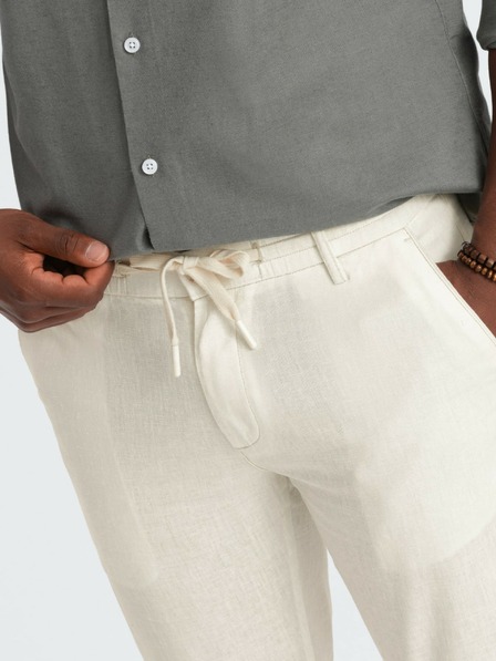 Ombre Clothing Pantaloni chino crem pentru bărbați cu amestec de in Ombre Clothing