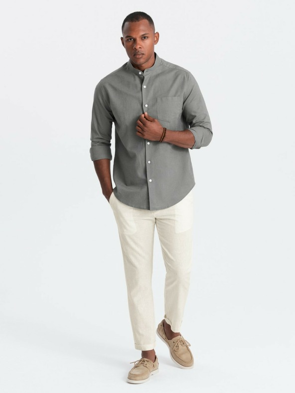 Ombre Clothing Pantaloni chino crem pentru bărbați cu amestec de in Ombre Clothing