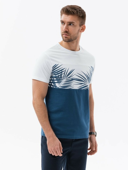 Ombre Clothing Tricou imprimat alb și albastru pentru bărbați Ombre Clothing
