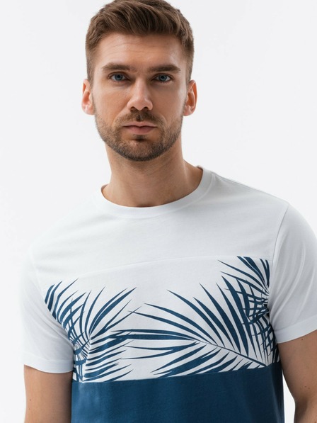 Ombre Clothing Tricou imprimat alb și albastru pentru bărbați Ombre Clothing