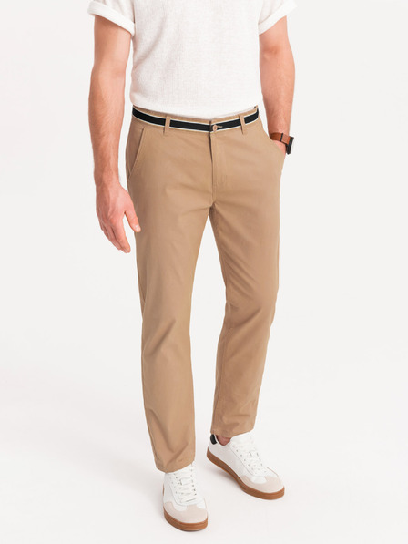 Ombre Clothing Pantaloni chino bej pentru bărbați cu curea decorativă Ombre Clothing