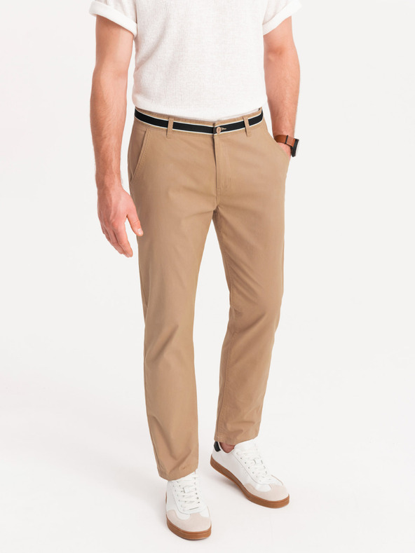 Ombre Clothing Pantaloni chino bej pentru bărbați cu curea decorativă Ombre Clothing