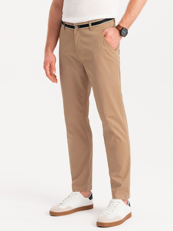 Ombre Clothing Pantaloni chino bej pentru bărbați cu curea decorativă Ombre Clothing