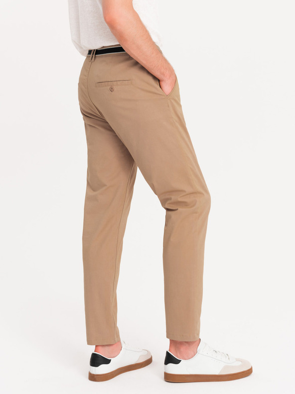 Ombre Clothing Pantaloni chino bej pentru bărbați cu curea decorativă Ombre Clothing