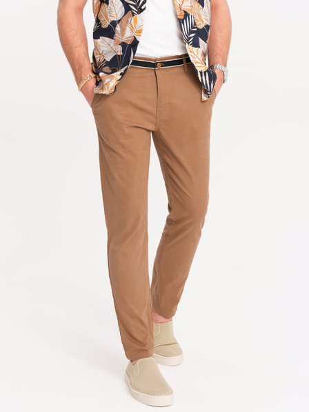 Ombre Clothing Pantaloni chino maro pentru bărbați cu curea decorativă Ombre Clothing