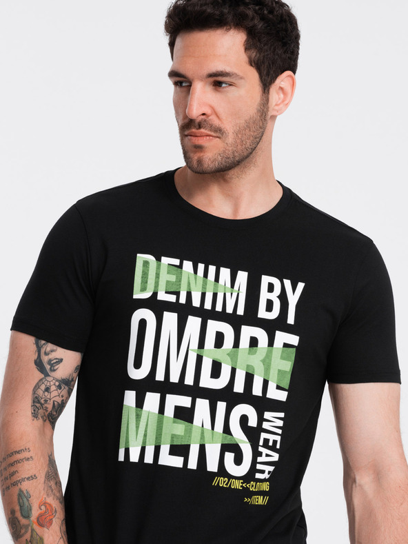 Ombre Clothing Tricou negru din bumbac pentru bărbați Ombre Clothing