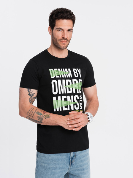 Ombre Clothing Tricou negru din bumbac pentru bărbați Ombre Clothing