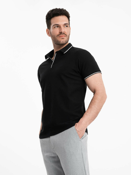 Ombre Clothing Tricou polo negru fără nasturi pentru bărbați Ombre Clothing