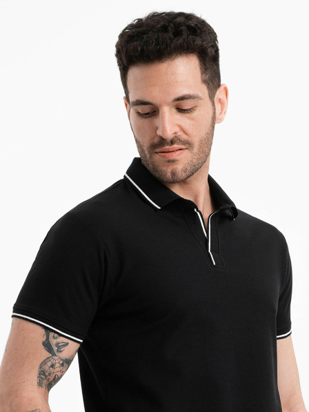 Ombre Clothing Tricou polo negru fără nasturi pentru bărbați Ombre Clothing