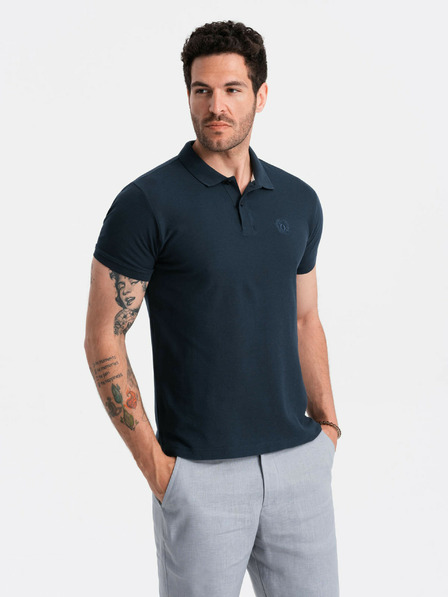 Ombre Clothing Tricou polo basic albastru închis pentru bărbați Ombre Clothing