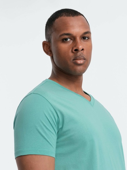 Ombre Clothing Tricou cu gât rotund din bumbac turcoaz pentru bărbați Ombre Clothing