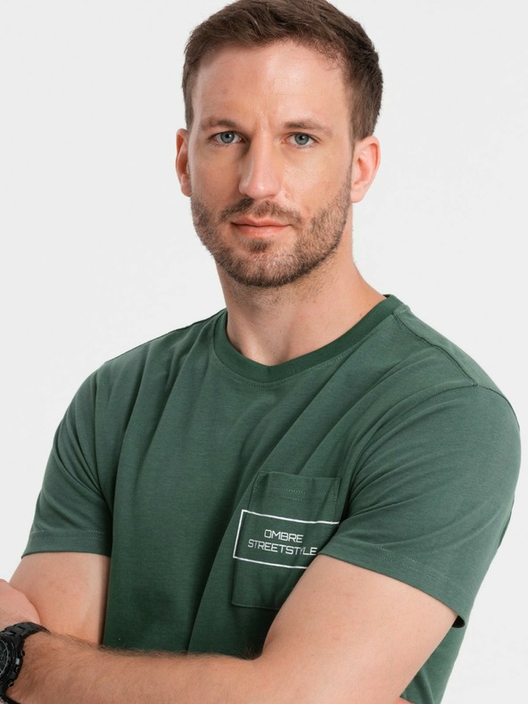 Ombre Clothing Tricou de bumbac pentru bărbați cu buzunar imprimat Ombre Streetstyle Ombre Îmbrăcăminte Ombre