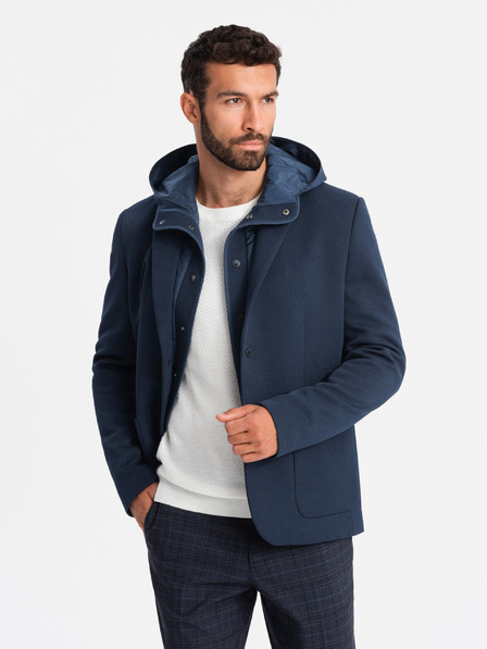 Ombre Clothing Jachetă cu glugă pentru bărbați cu guler înalt albastru închis Ombre Clothing