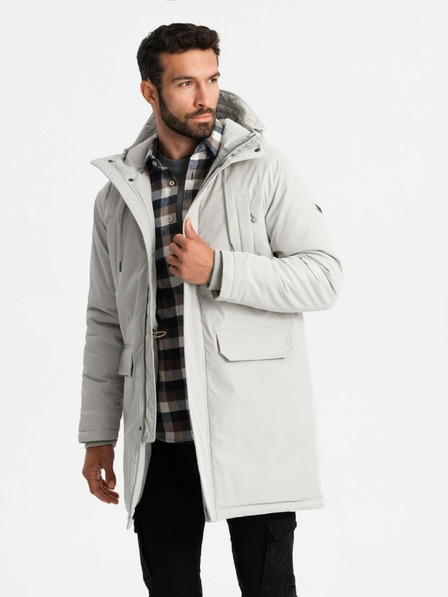 Ombre Clothing Jachetă parka clasică lungă pentru bărbați crem Ombre Clothing