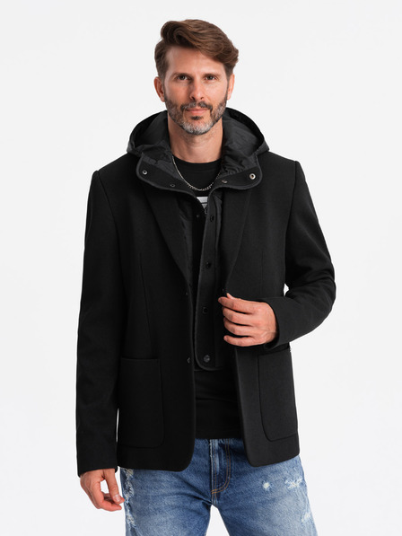 Ombre Clothing Jachetă bărbătească cu guler înalt și glugă negru Ombre Clothing