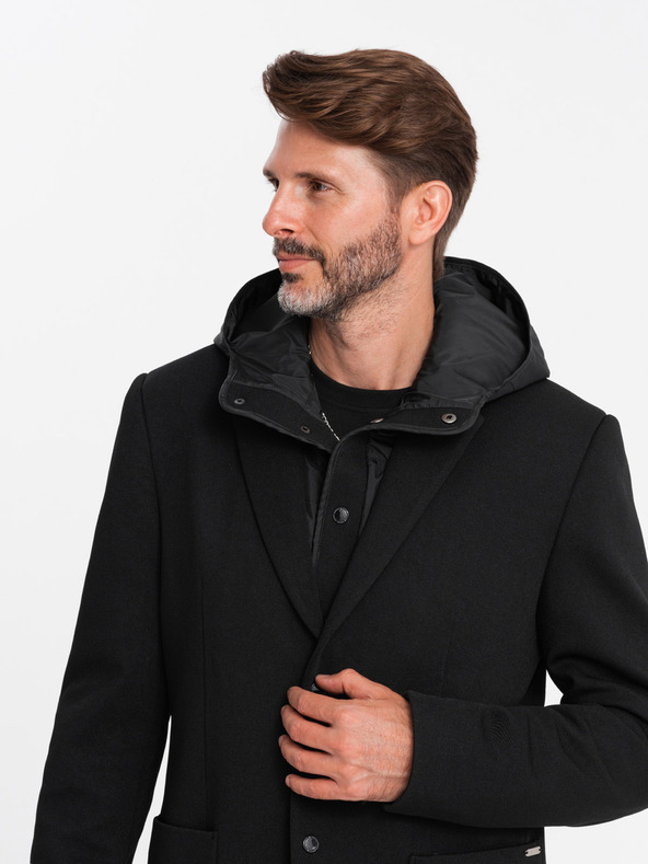 Ombre Clothing Jachetă bărbătească cu guler înalt și glugă negru Ombre Clothing