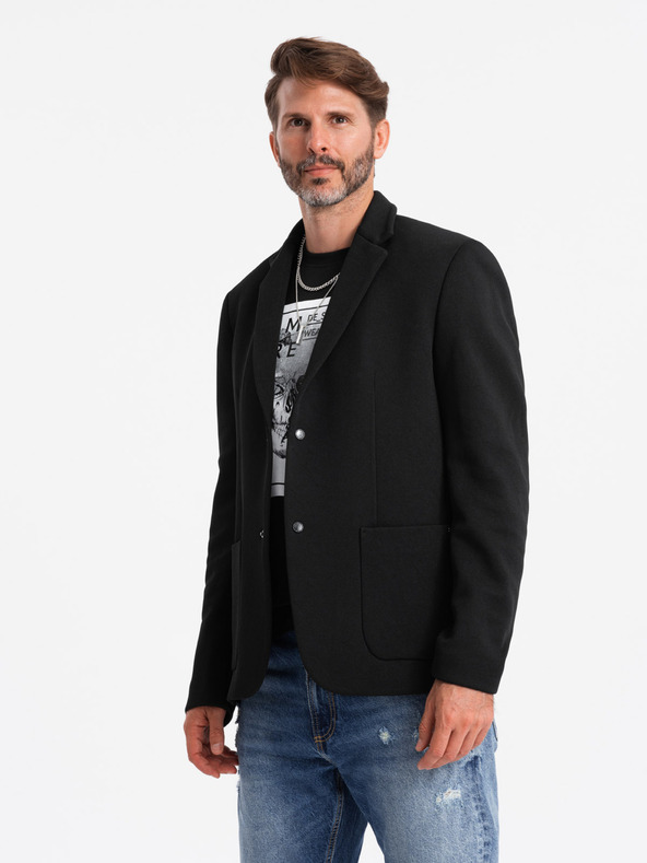 Ombre Clothing Jachetă bărbătească cu guler înalt și glugă negru Ombre Clothing