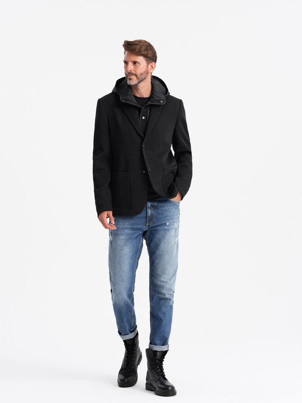 Ombre Clothing Jachetă bărbătească cu guler înalt și glugă negru Ombre Clothing