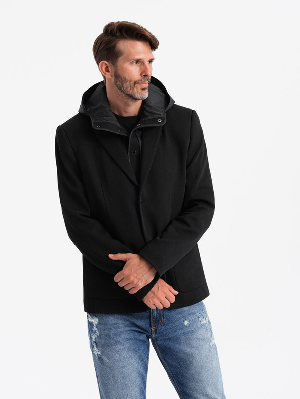 Ombre Clothing Jachetă bărbătească cu guler înalt și glugă negru Ombre Clothing