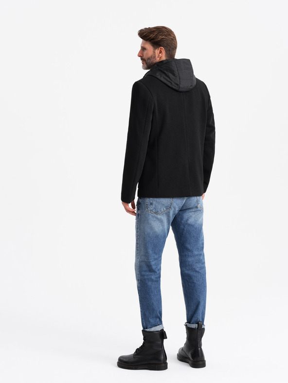 Ombre Clothing Jachetă bărbătească cu guler înalt și glugă negru Ombre Clothing