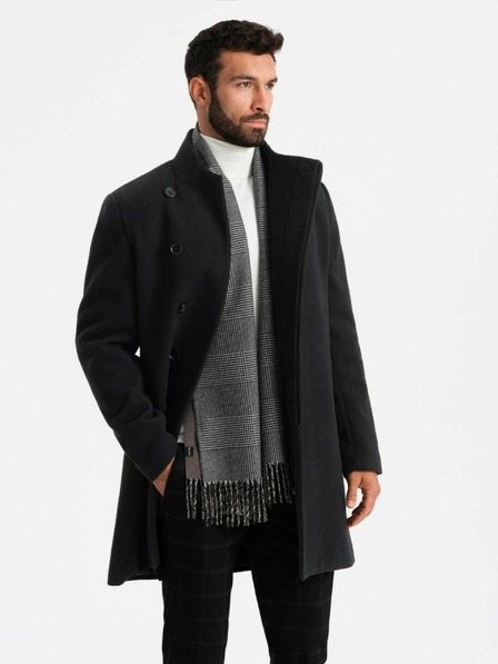 Ombre Clothing Palton bărbătesc cu guler înalt și închidere asimetrică negru Ombre Clothing