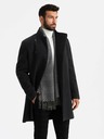 Ombre Clothing Palton bărbătesc cu guler înalt și închidere asimetrică negru Ombre Clothing